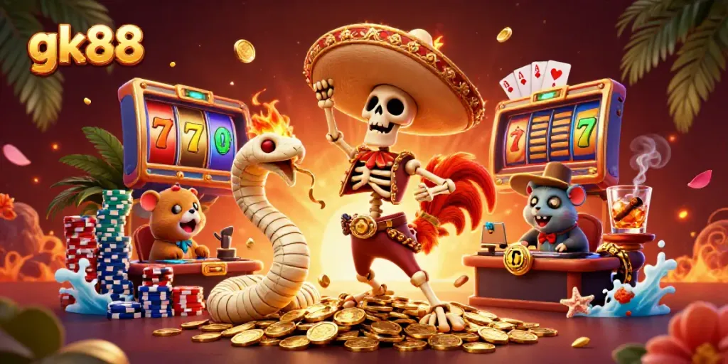 Experience the excitement of gk88's casino world with vibrant characters and thrilling elements of gameplay.