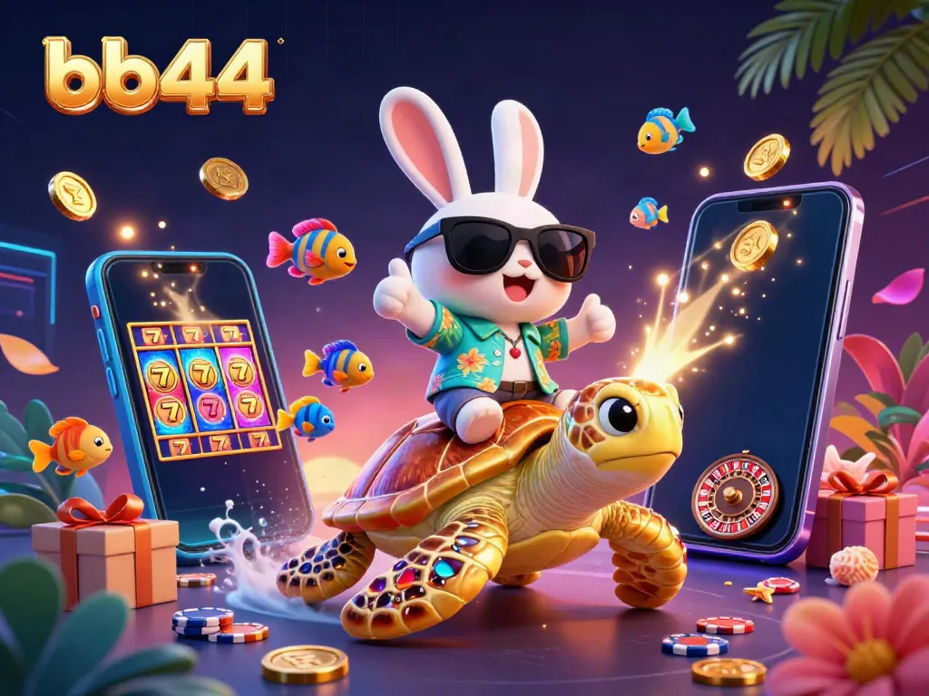 Enjoy thrilling moments with bb44 as a lucky rabbit and golden turtle embark on a gambling adventure.