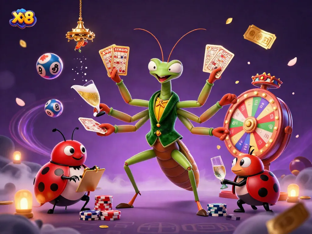 Experience thrilling gameplay at XX8 with dynamic characters amidst vibrant casino elements.