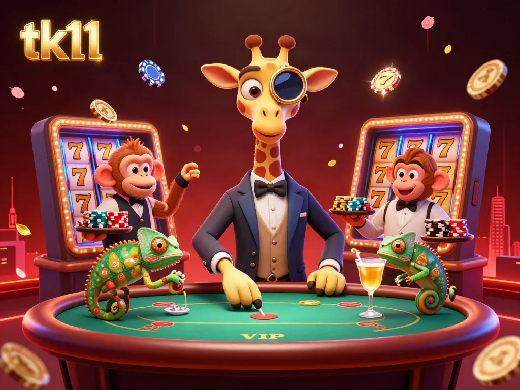 Engage in winning strategies with tk11's vibrant casino atmosphere and characters.