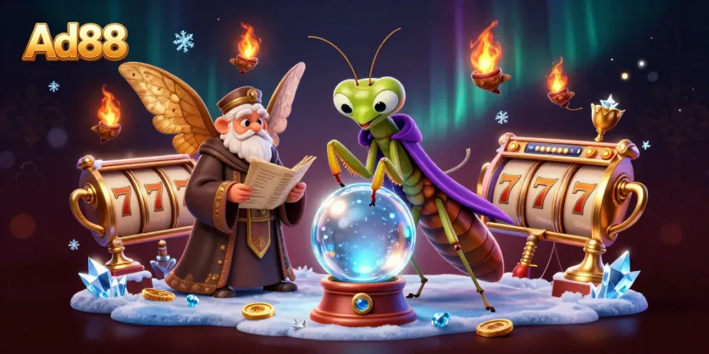 Experience the magic of Ad88 with a mystical fortune teller and engaging slot games in vibrant 3D.