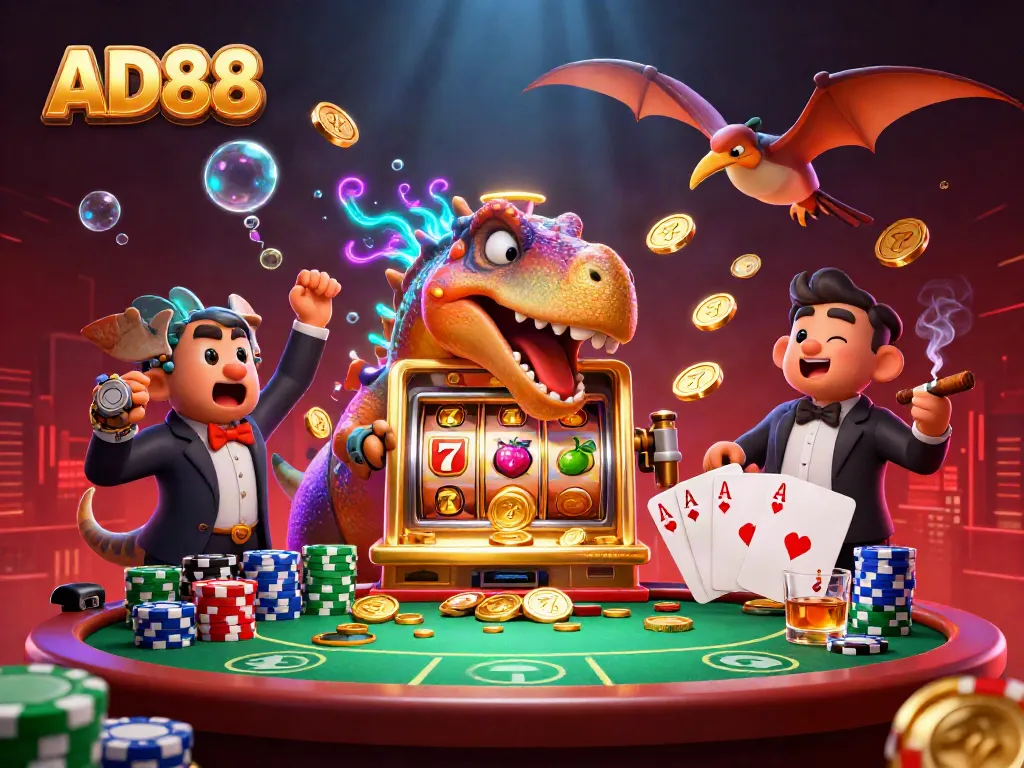 Experience the vibrant AD88 online casino world with dynamic characters and exciting gaming elements.