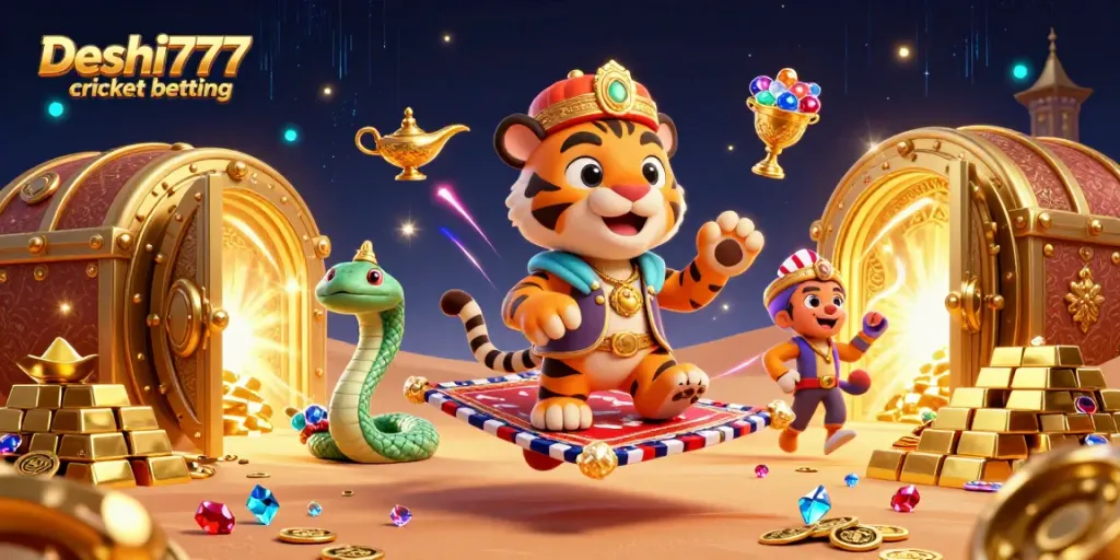 Engage with Deshi777 cricket betting as the sultan spreads wealth in a magical scene of betting excitement.