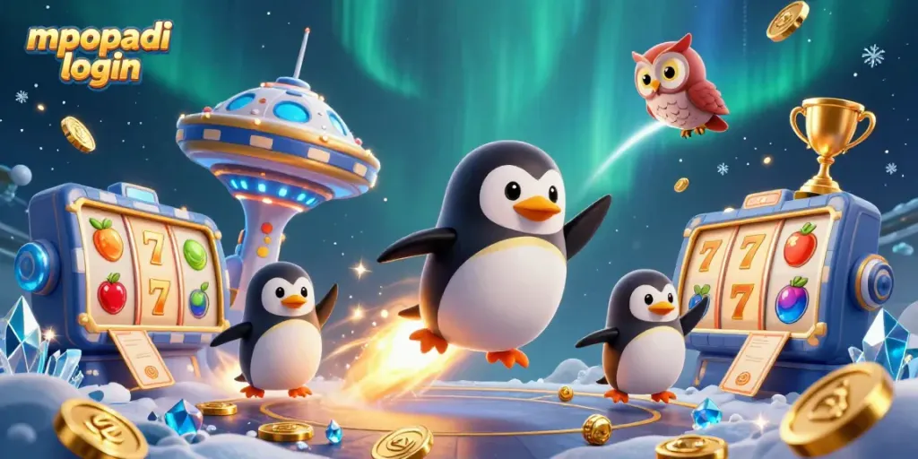 Experience the thrilling mpopadi login world with a golden penguin blasting towards slot adventures.