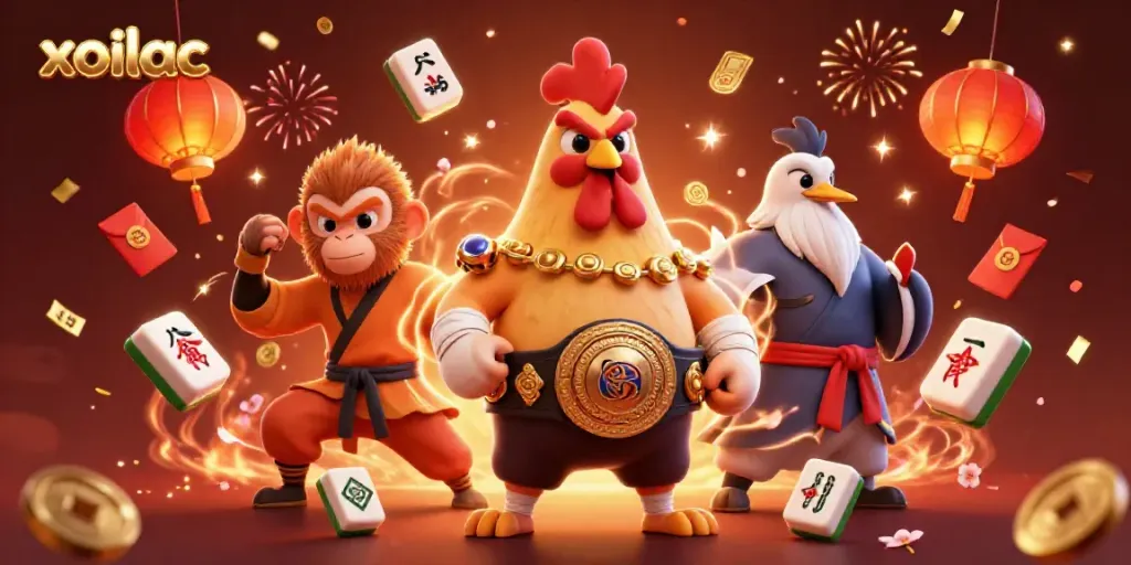 Experience the thrill of live betting at Xoilac with dynamic characters and festive elements.