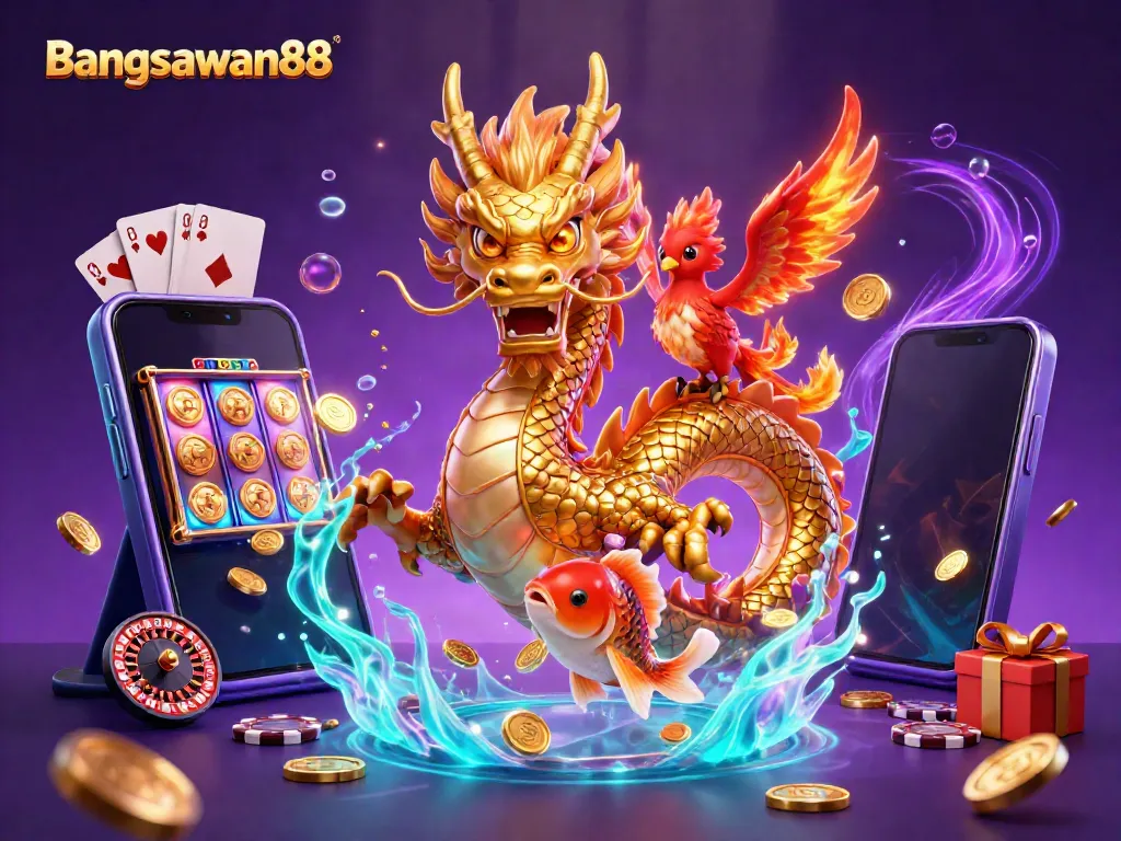 Experience the vibrant gaming adventure at Bangsawan88 with stunning visuals of mythical creatures and action.