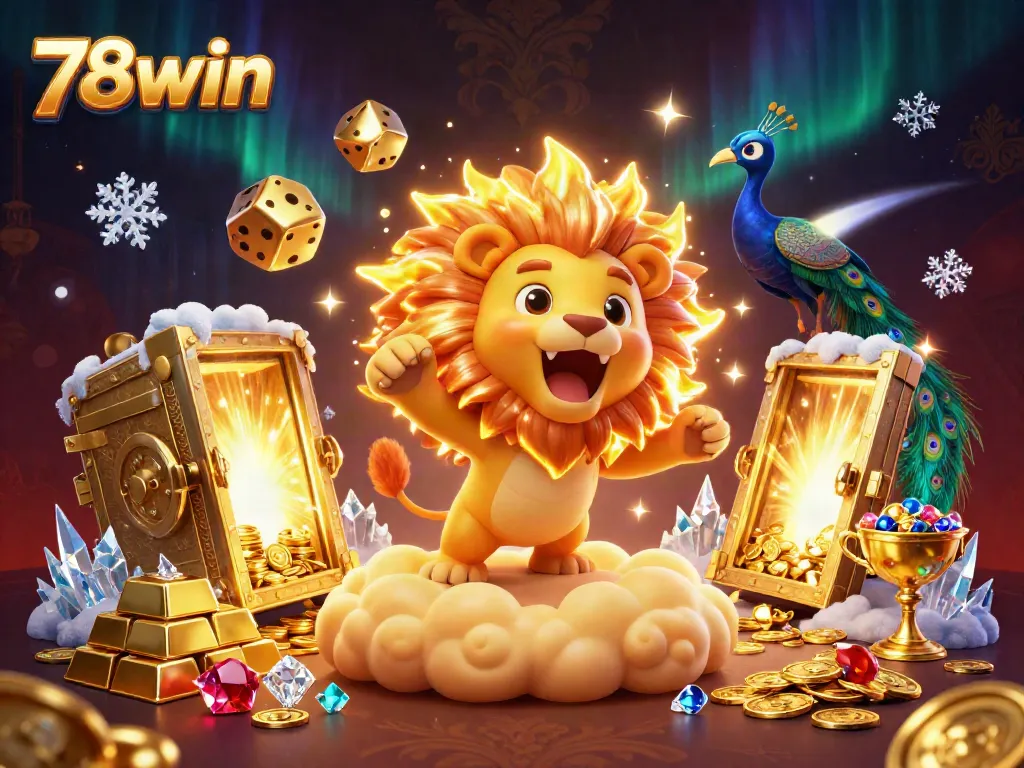 Experience thrilling wins with 78win in this vibrant casino-themed illustration bursting with gold and excitement.