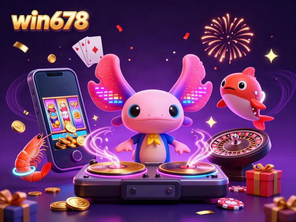 Experience thrilling gameplay with win678's vibrant 3D casino scene featuring dynamic characters and exciting gaming elements.