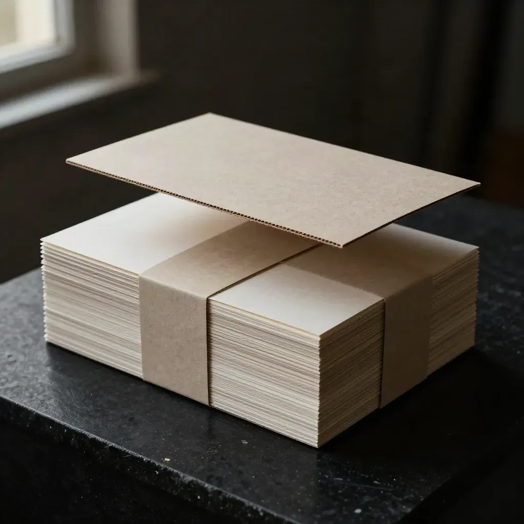 Nested carton mockups with clay wraps on matte-black stone, one lid hovering above its base.
