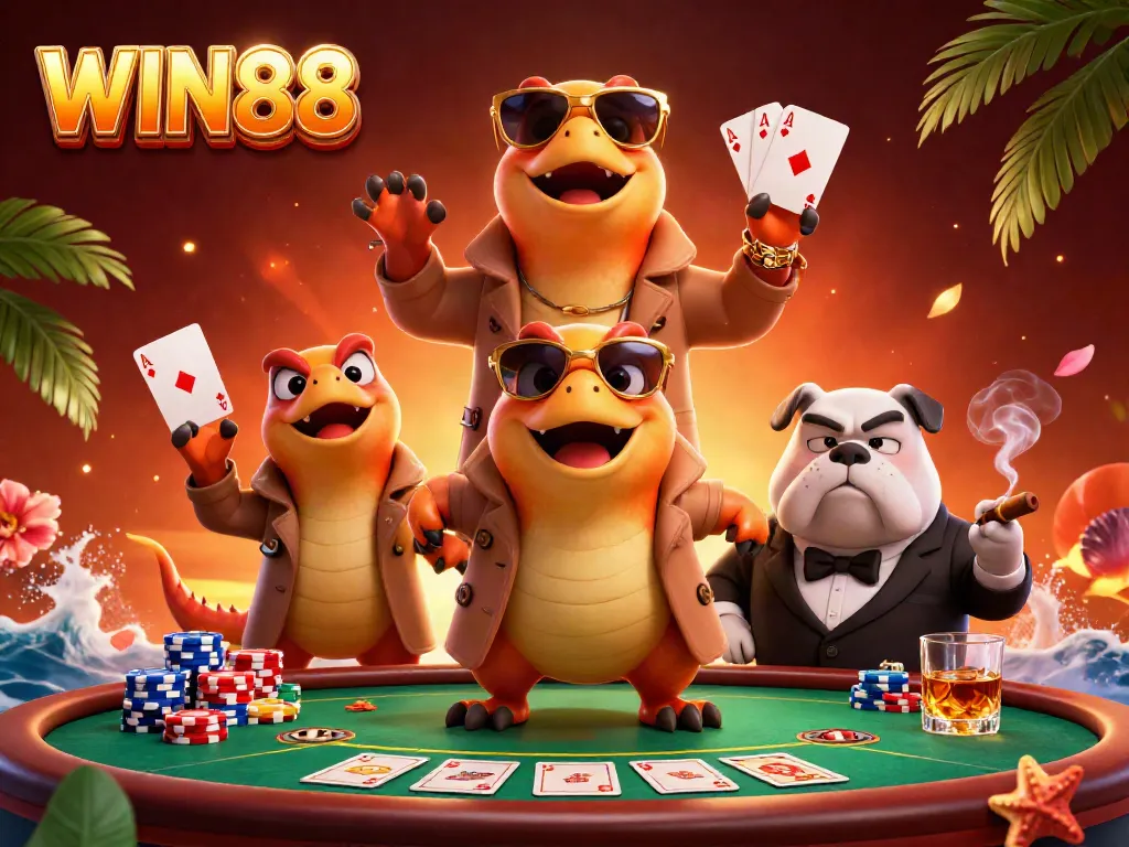 Witness the vibrant action as WIN88 raptors cleverly attempt casino entry amidst poker excitement.