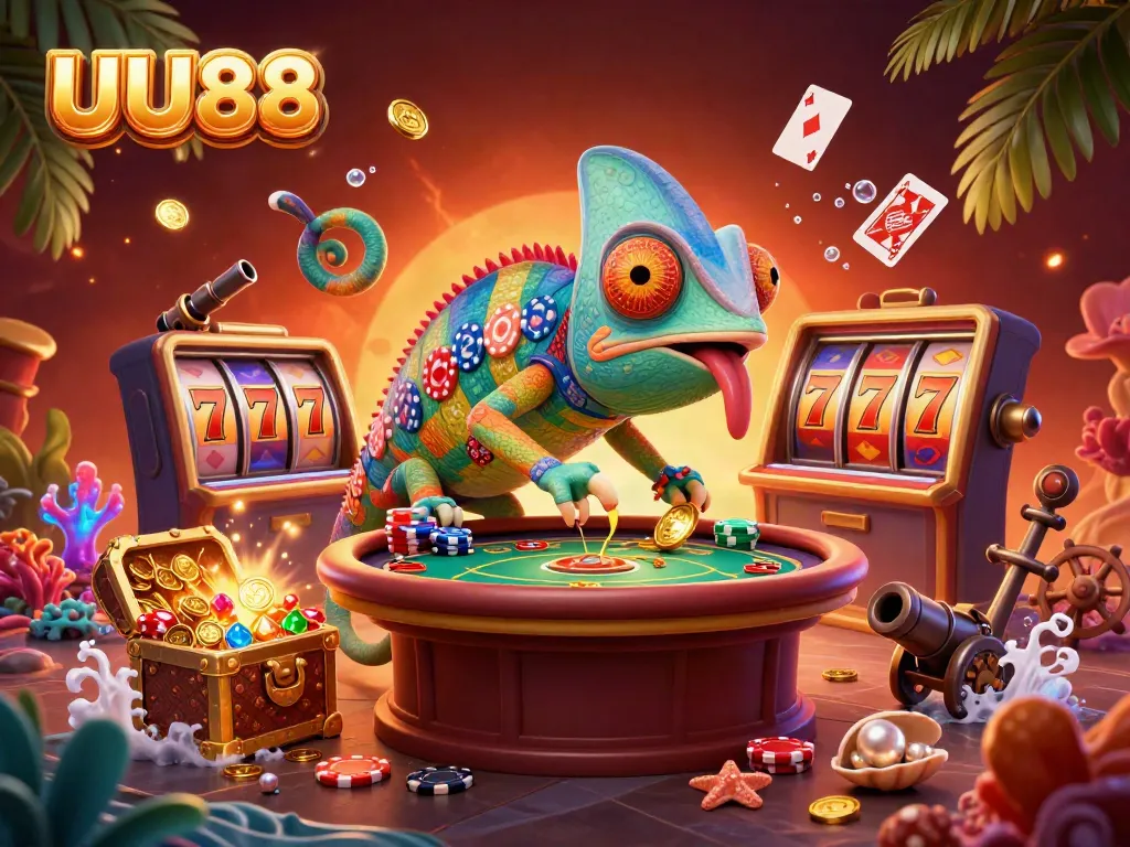 Engage in exhilarating gaming actions at UU88 with a colorful chameleon casino owner.