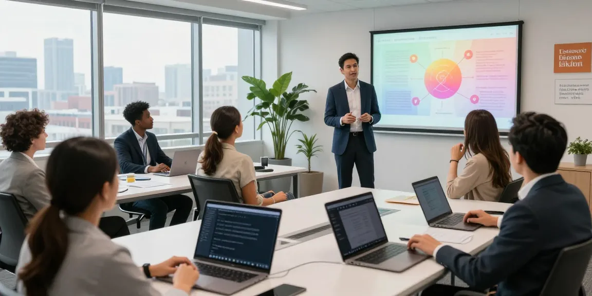 Leadership development workshop showcasing executive coaching Connecticut in a bright modern office.