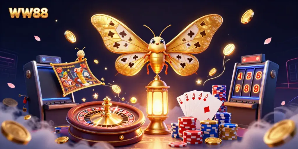 Engage with WW88 through this vibrant casino illustration showcasing dynamic gameplay.