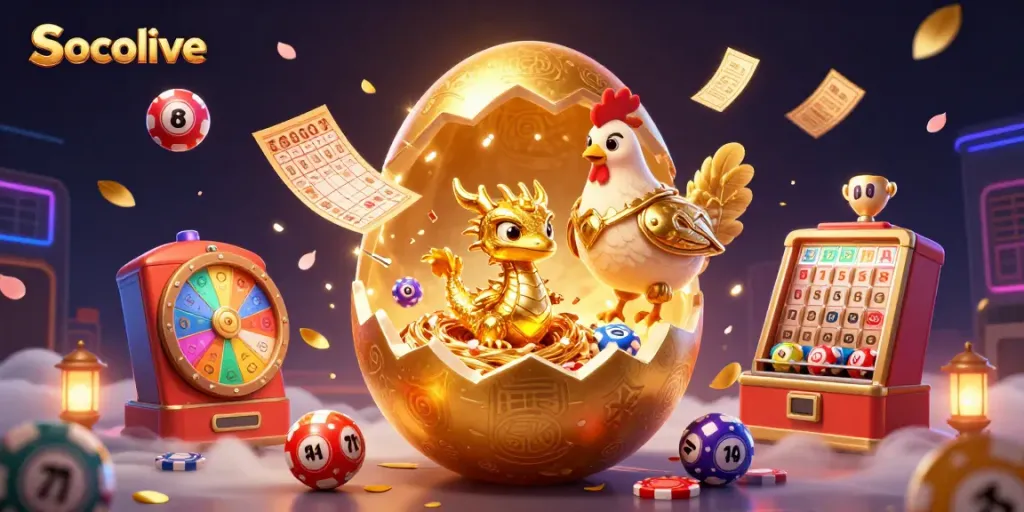 Experience exciting moments with Socolive as the golden dragon emerges in a lively gambling scene.