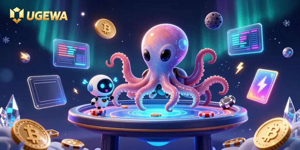 UGDEWA showcases an engaging alien scene where an octopus plays poker with asteroids as chips.