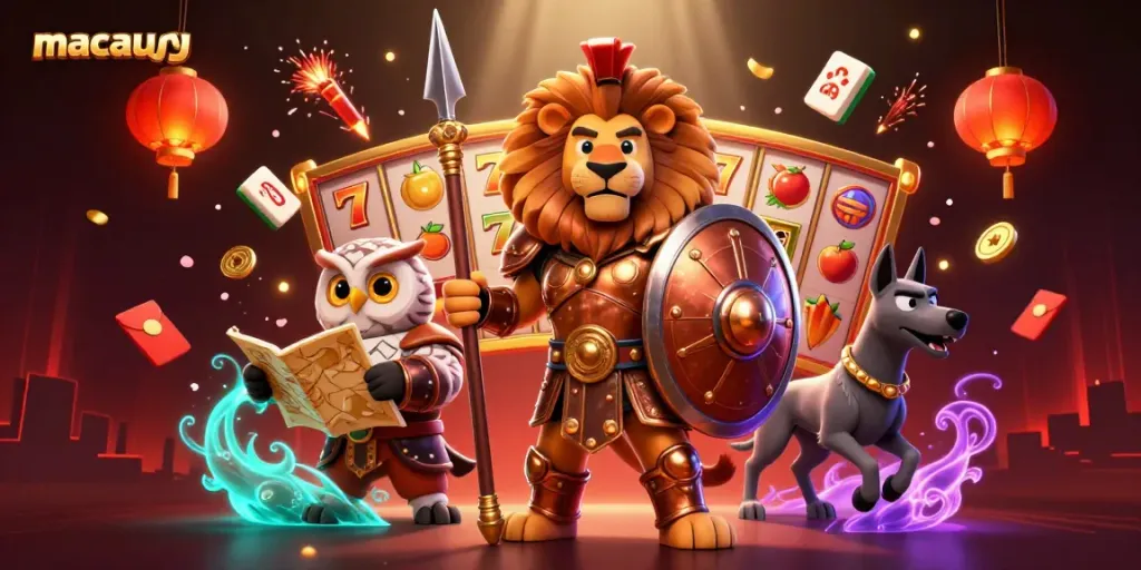 Experience the thrilling world of macaugg slots with dynamic characters and vibrant casino elements.