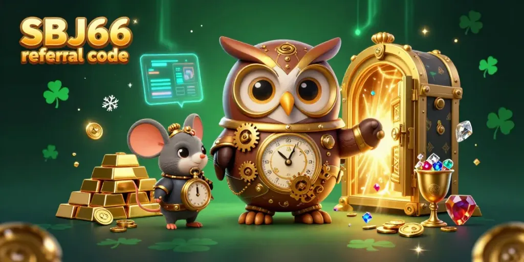 Experience the excitement of winning with SBJ66 referral code in vibrant 3D casino illustration.